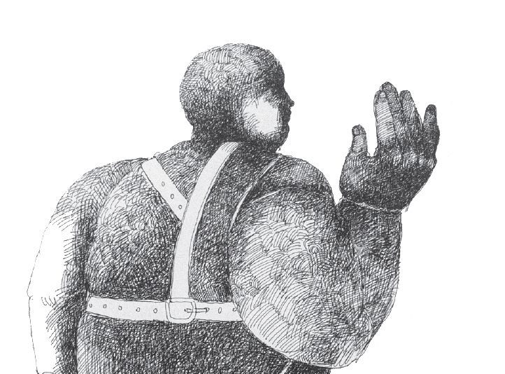 FERNANDO CARBALLO. CAMINANTE. 50 X 70 CM . PLUMILLA SOBRE PAPEL. La crisis existencial de Costa Rica