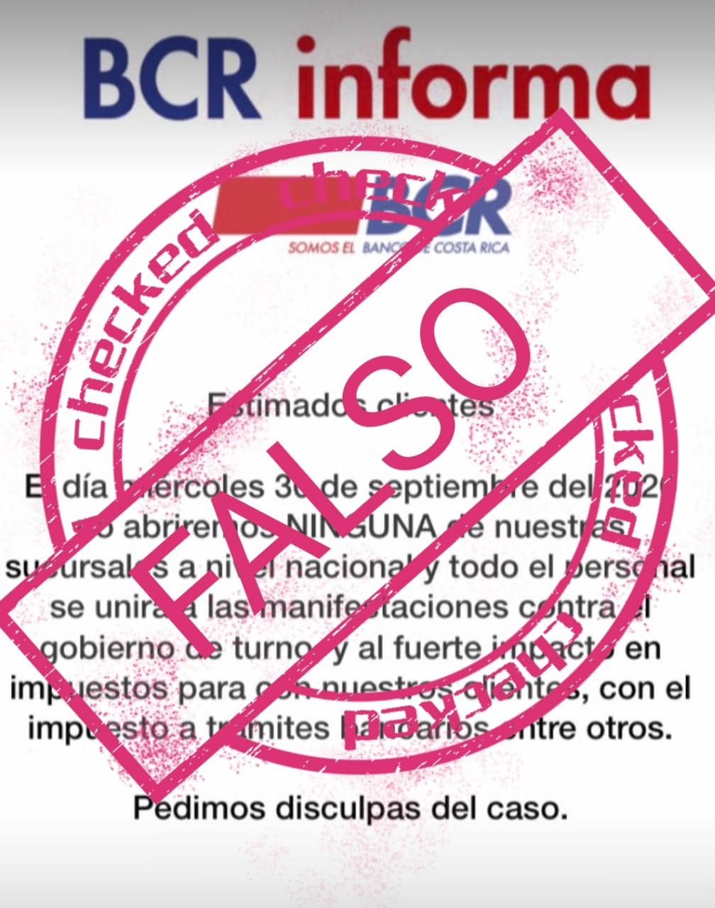Banco de Costa Rica desmiente cierre este 30 de setiembre por manifestación