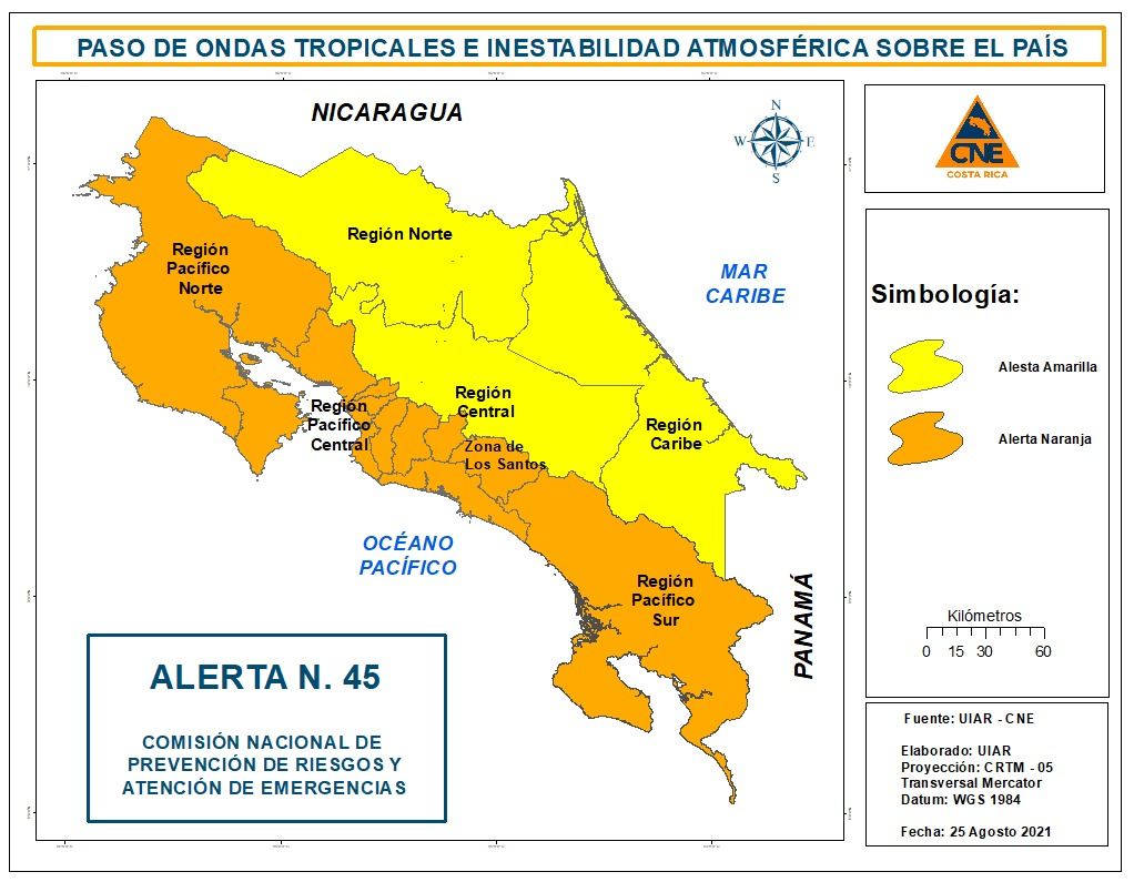 CNE sube a alerta naranja en la costa del Pacífico por lluvias reiteradas