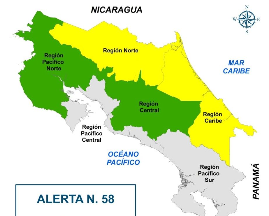 Empuje frío tiene en alerta amarilla al Caribe y Zona Norte