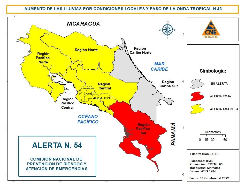 Alerta roja: Sigue lloviendo fuerte sobre Golfito, Coto Brus y Osa (zona sur)