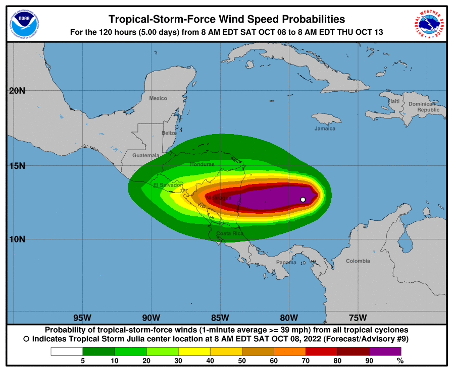 Tormenta tropical Julia llega a Nicaragua.