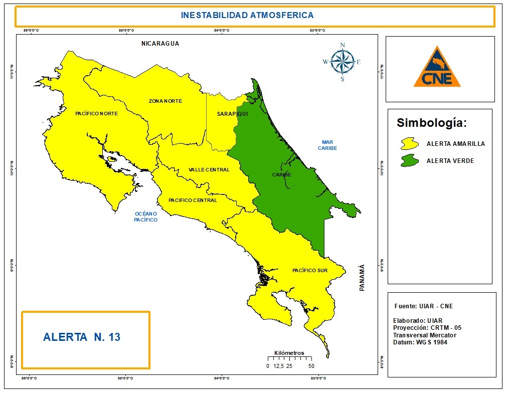 Costa Rica en alerta amarilla por un posible aumento de lluvias