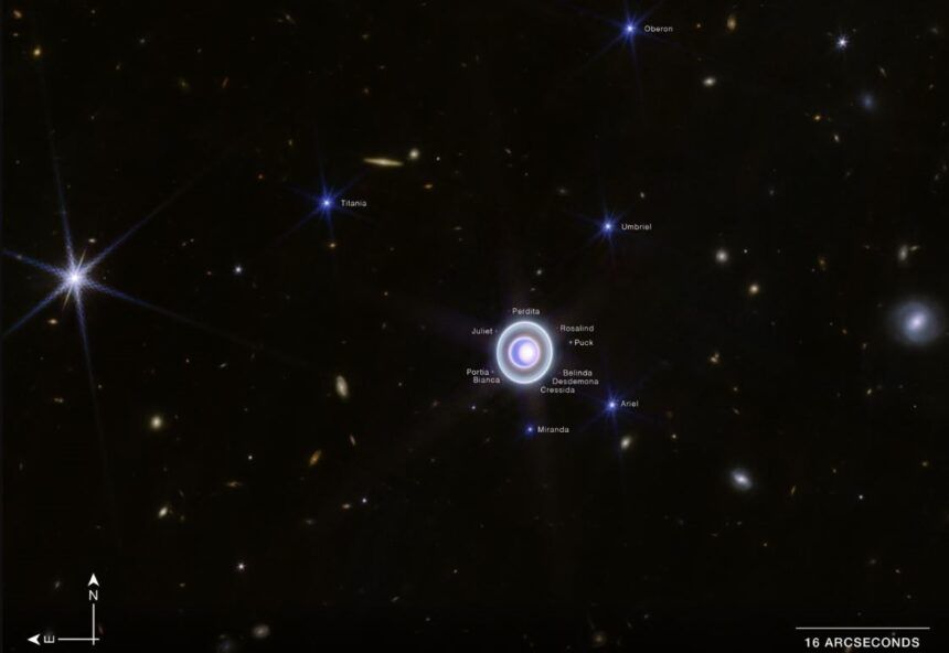 Telescopio espacial Webb retrata a Urano y 14 de sus 27 lunas como nunca antes