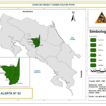 Caída de ceniza y gases del volcán Poás provocan alerta verde para Alajuela y algunos cantones de Occidente