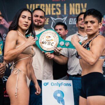 Yokasta Valle muestra su fuerza y belleza en la ceremonia de pesaje antes del combate de mañana en Liberia