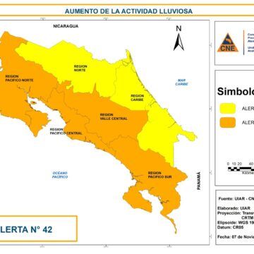 Todo el Pacífico y Valle Central suben a alerta naranja por torrenciales lluvias