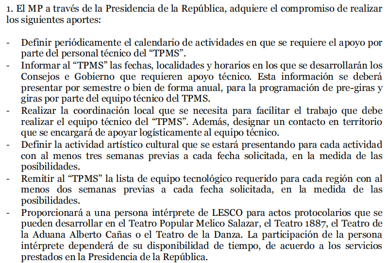 Politización de la cultura: "La política es parte de la cultura de un pueblo", afirma jerarca del Melico Salazar ante denuncia por uso de recursos en giras presidenciales - Parte I 23 convenio TPMS recorte