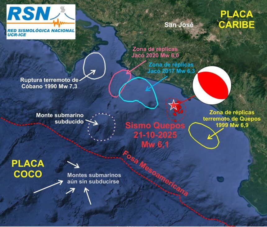 Sismo de Quepos abre una nueva ruptura entre Jacó y Quepos por movimientos de subducción