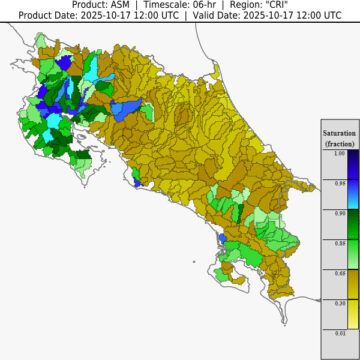 Vuelven lluvias con tormenta eléctrica esta tarde y noche en Pacífico Norte, Zona Norte y Valle Central con suelos ya saturados