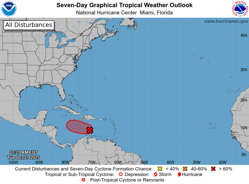 Onda tropical 40 es observada por el Meteorológico aunque da giro hacia Jamaica en lugar de Centroamérica
