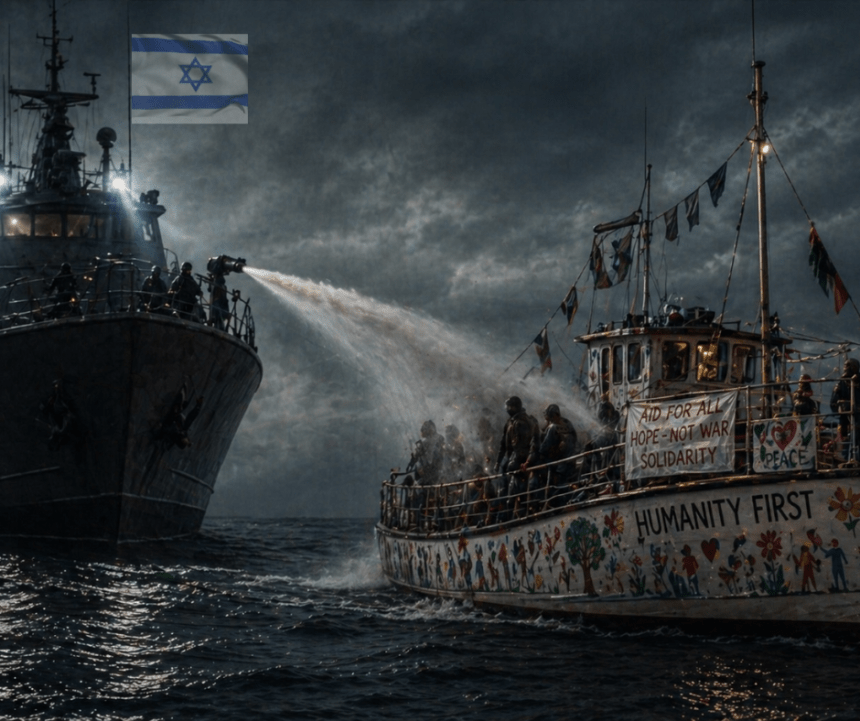 "Apartheid sin fronteras" Israel aborda la flotilla humanitaria a 1.000 km de Gaza, detiene a 175 activistas y deja barcos averiados ante una tormenta