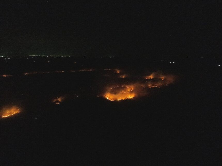 Bomberos del Sinac enfrentan problemas para controlar incendio que inició en finca privada y ya ingresó a la Reserva Biológica Lomas Barbudal