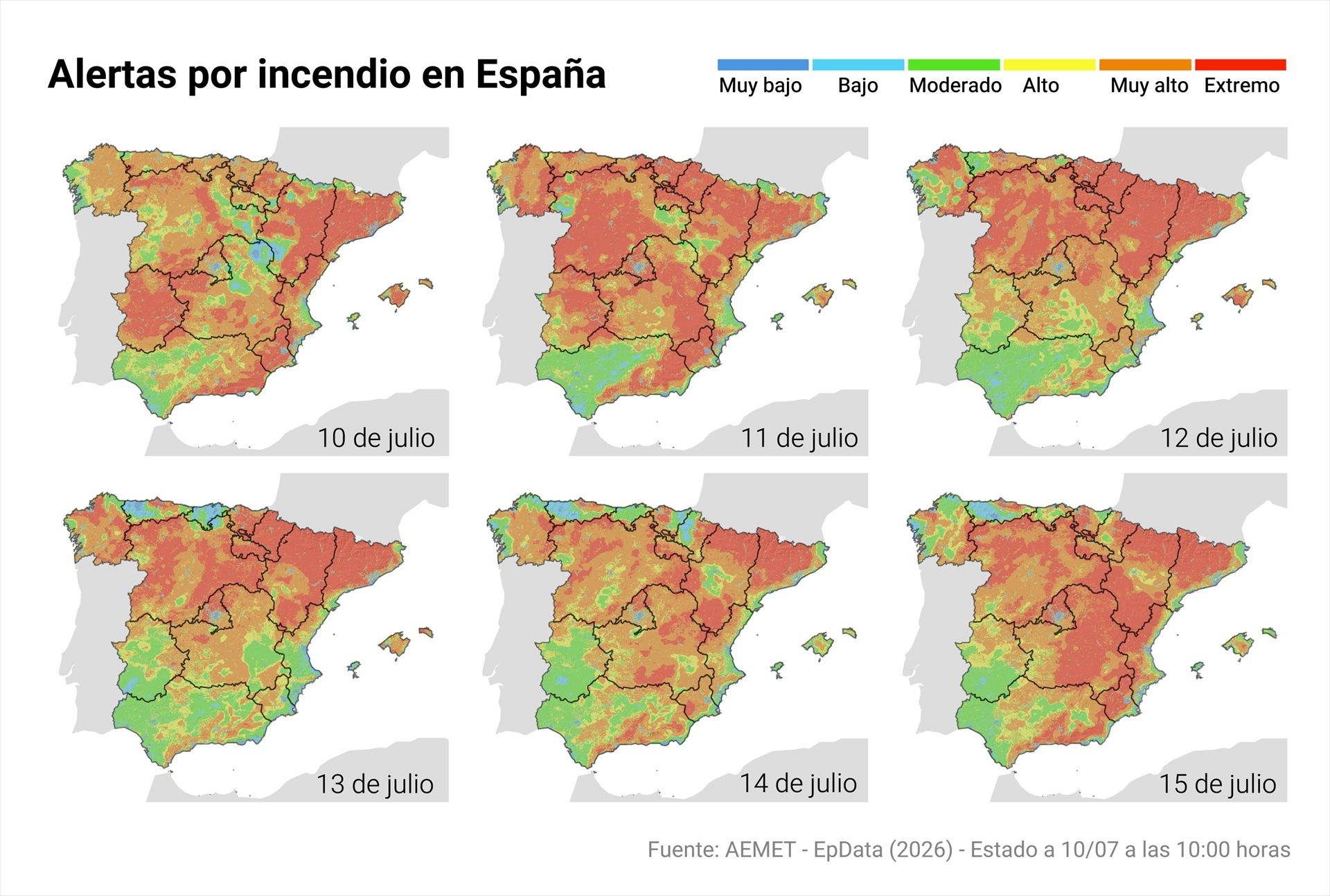 Incendio de Los Gallardos (Almería) es el más mortífero en la historia española de este siglo: Costa Rica envía solidaridad 4 EuropaPress 7656921 mapas riesgo incendios vigente espana aemet 10 julio 1000 horas