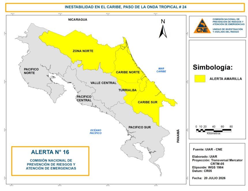 Caribe y zona norte del país en alerta amarilla ante acumulación de lluvia: ya hay albergues en Sarapiquí
