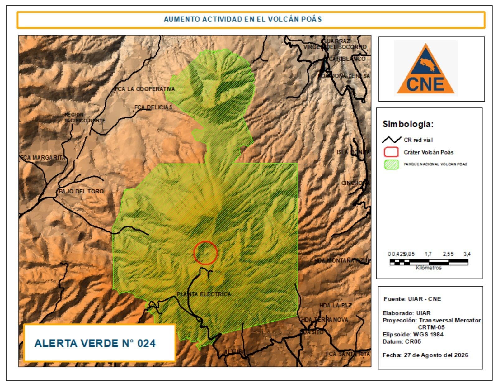 CNE declara alerta verde en los volcanes Poás y Rincón de la Vieja tras un fin de semana de intensa actividad