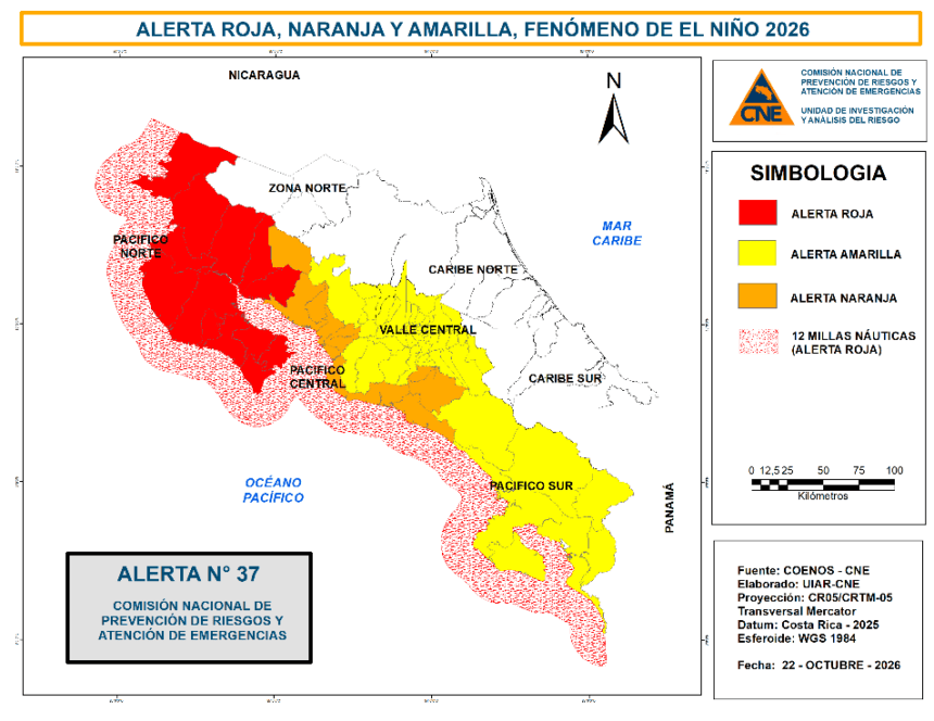 CNE declara alerta roja en 10 cantones del Pacífico Norte por sequía y, por primera vez, en el mar