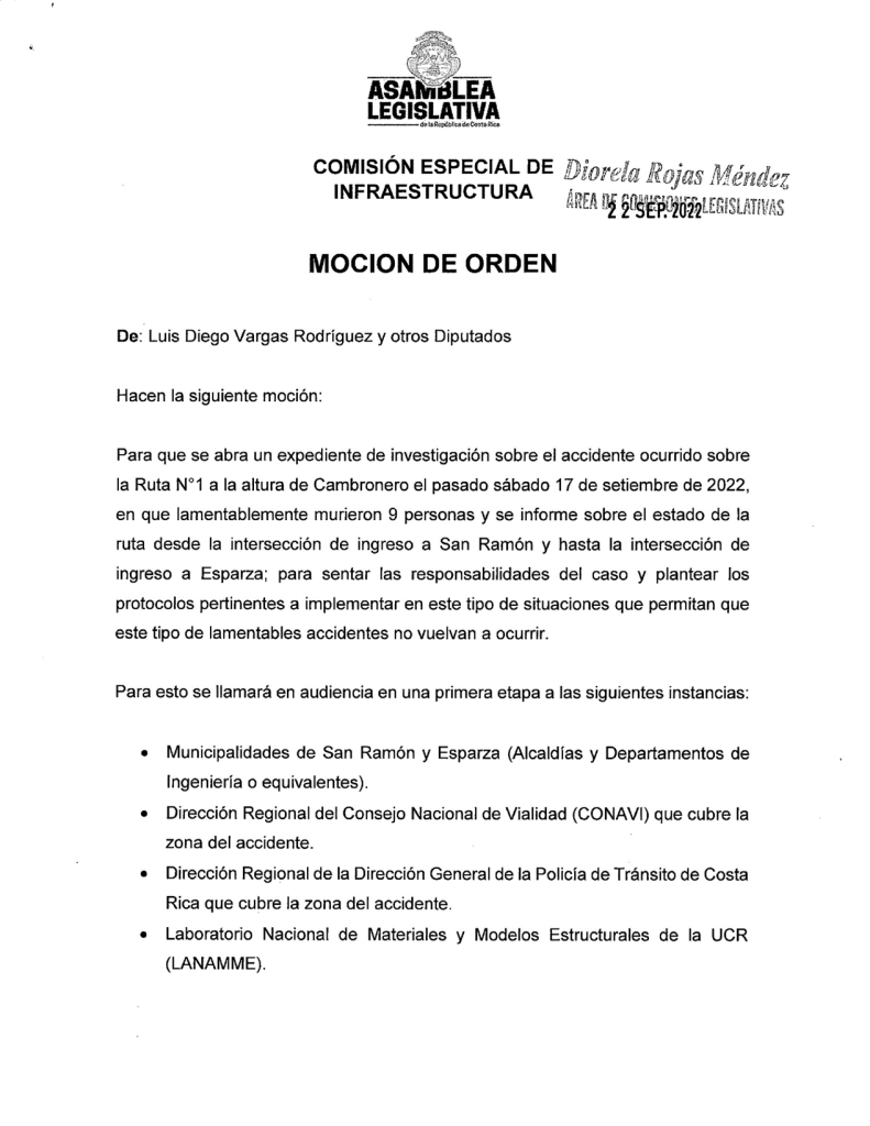 Moción para investigar tragedia en Cambronero. 
