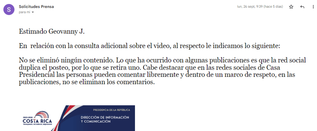 Respuesta presidencia