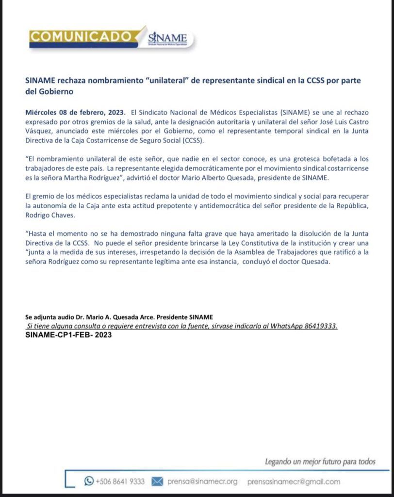Médicos y diputados rechazan que Gobierno nombre representante de los trabajadores en la CCSS 12 WhatsApp Image 2023 02 09 at 3.45.07 PM 1
