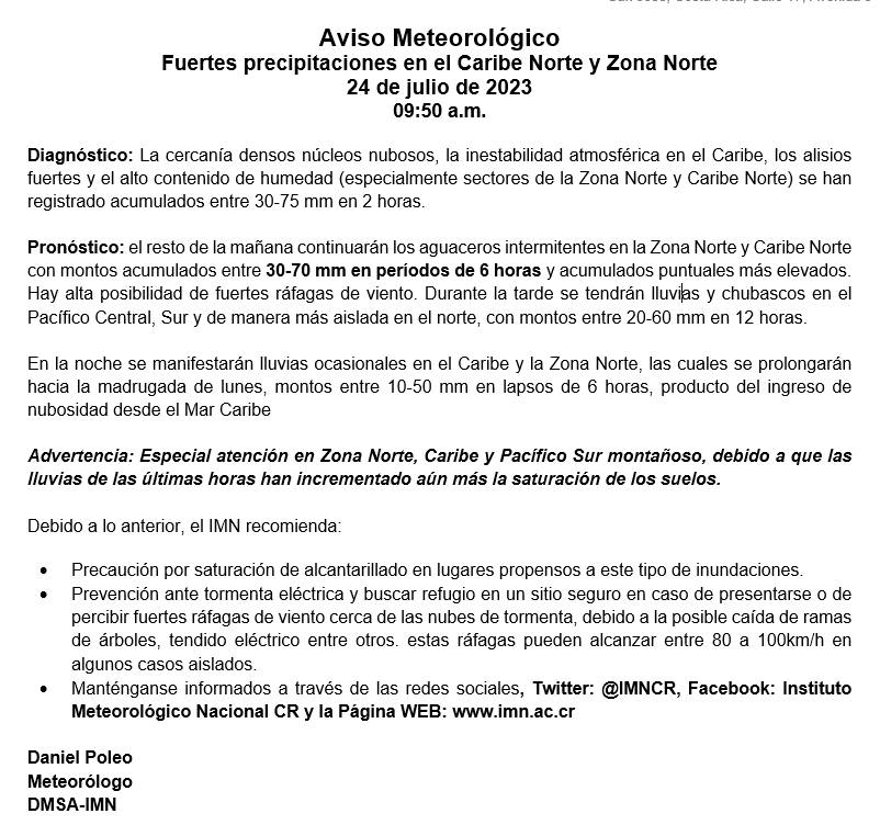 INM lluvias zona norte