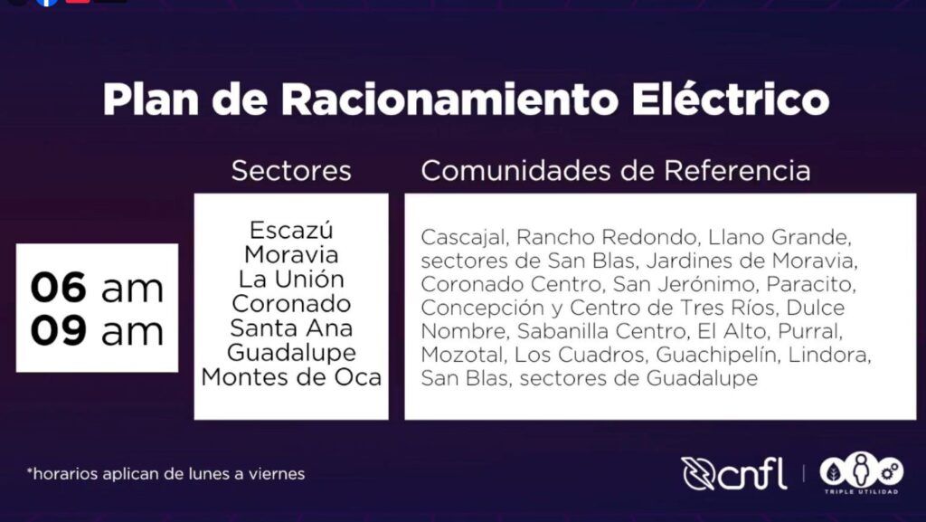 CNFL publica horarios de cortes eléctricos a partir del próximo lunes