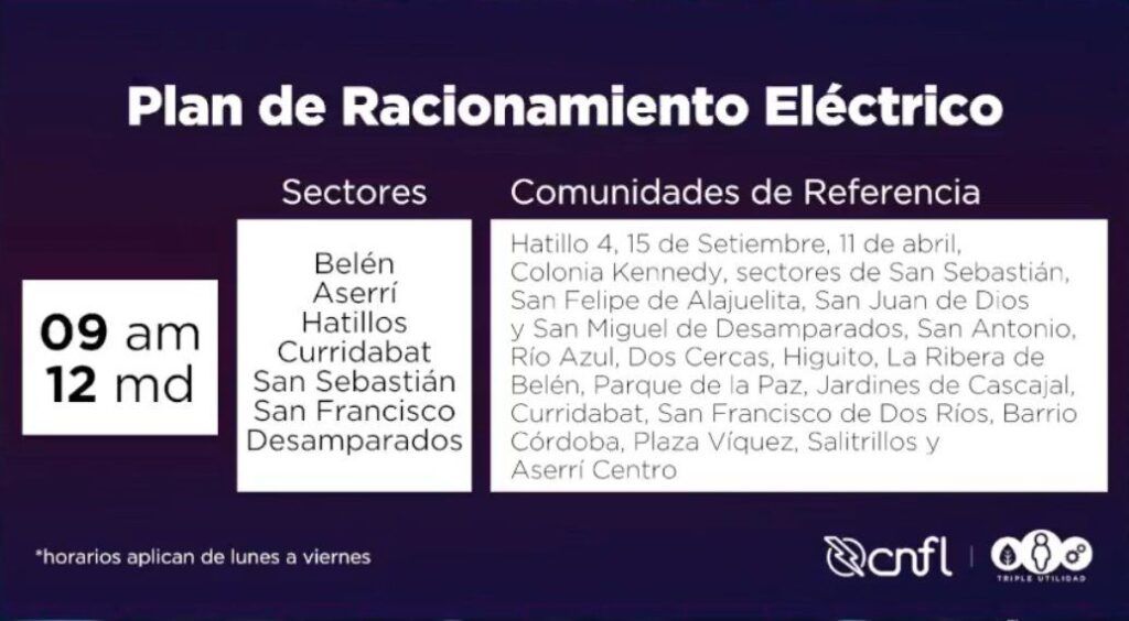 CNFL publica horarios de cortes eléctricos a partir del próximo lunes