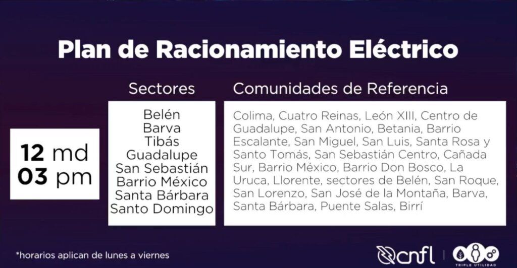 CNFL publica horarios de cortes eléctricos a partir del próximo lunes
